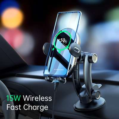 360 Degree Rotating 15W 10W Auto Coil Induction Wireless Charger Fast Charging Car Mount Mobile Phone Holder For Smartphone